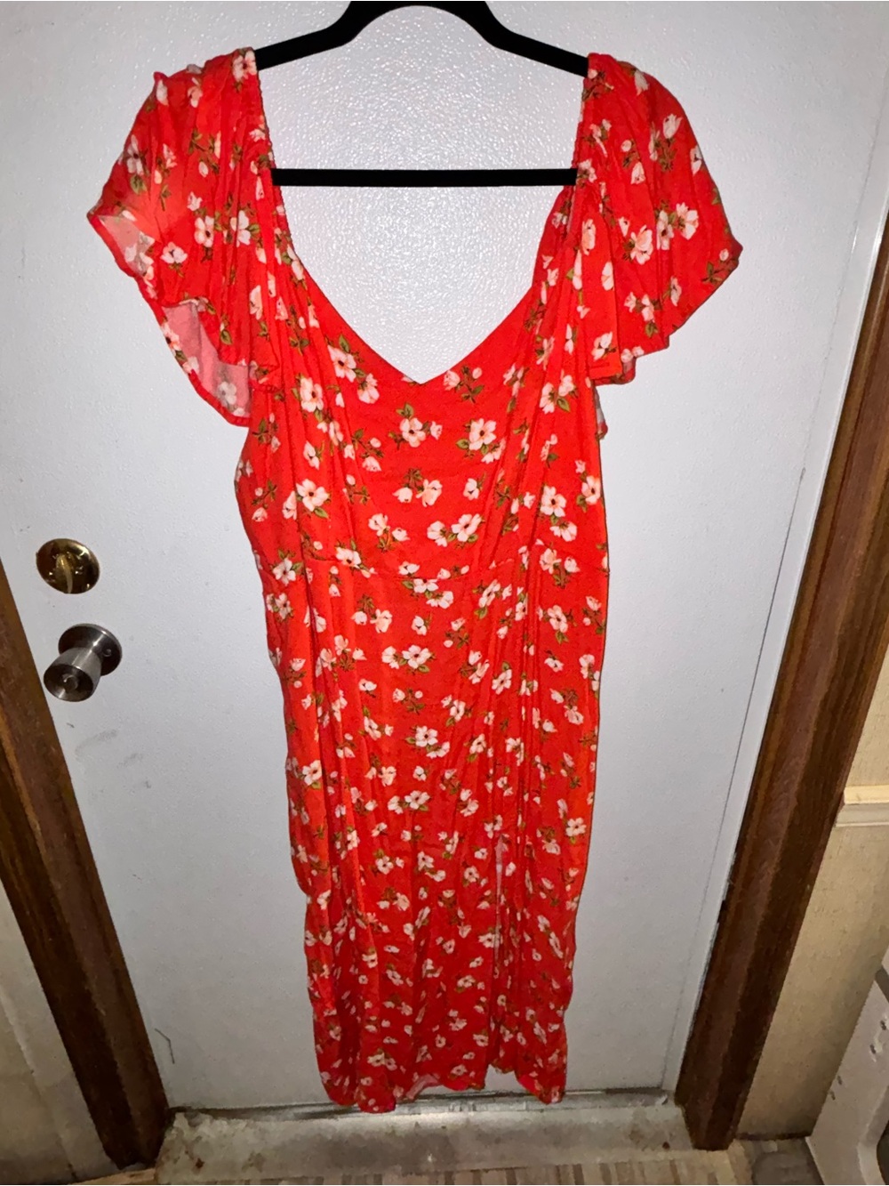 Old Navy XXL Red Floral Flutter Sleeve Maxi Dress